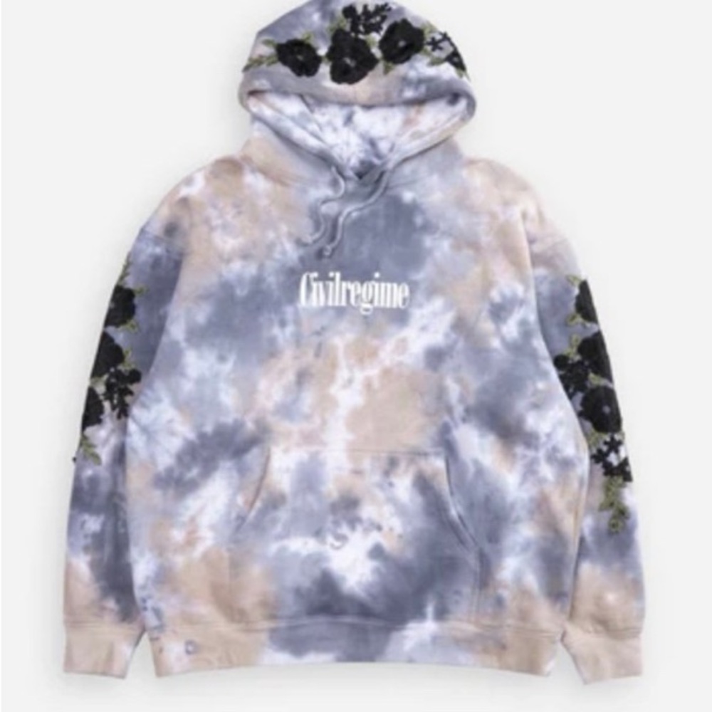 Men's Tie-Dye Hoodie - Blue and Tan